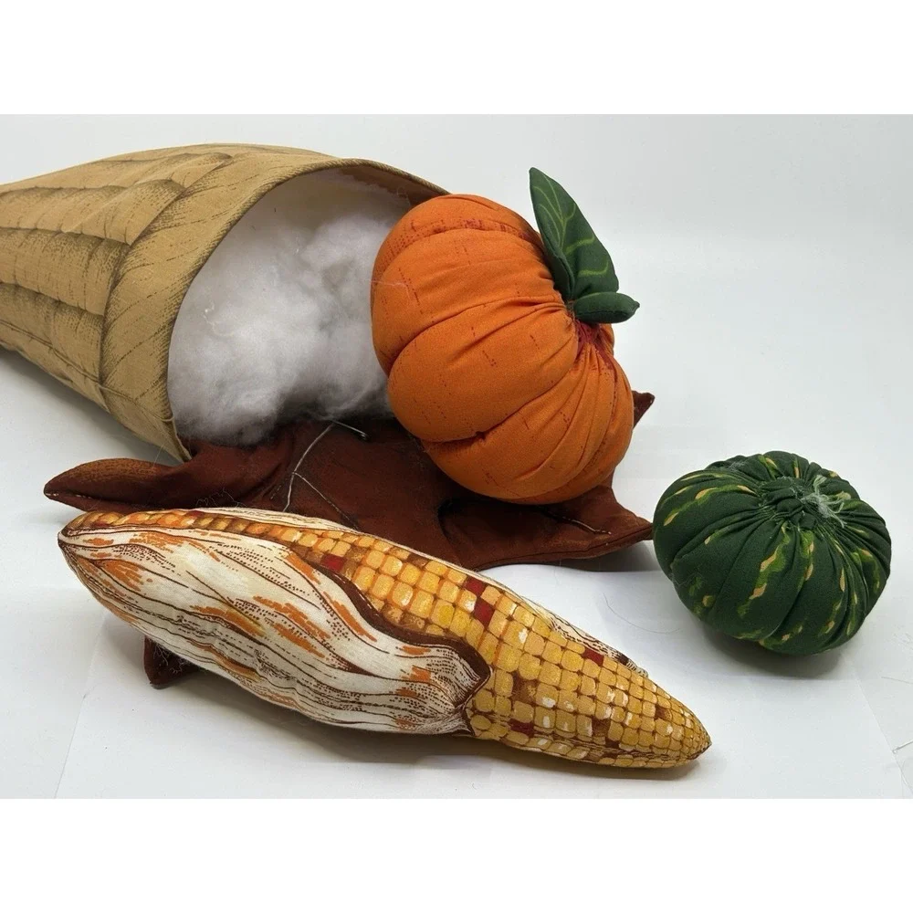 Vintage 80's handmade fabric cornucopia/horn of plenty Table Decor/ Plush